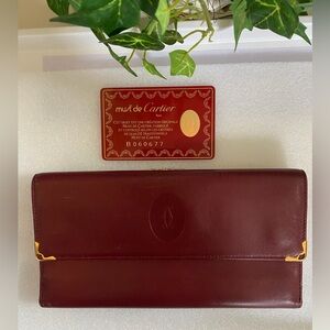 Cartier Vintage Burgundy/ Bordeaux Leather Large Wallet